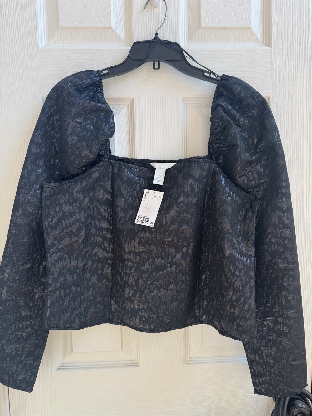 H&M Black Puff-Sleeve Square Neck Crop Top
